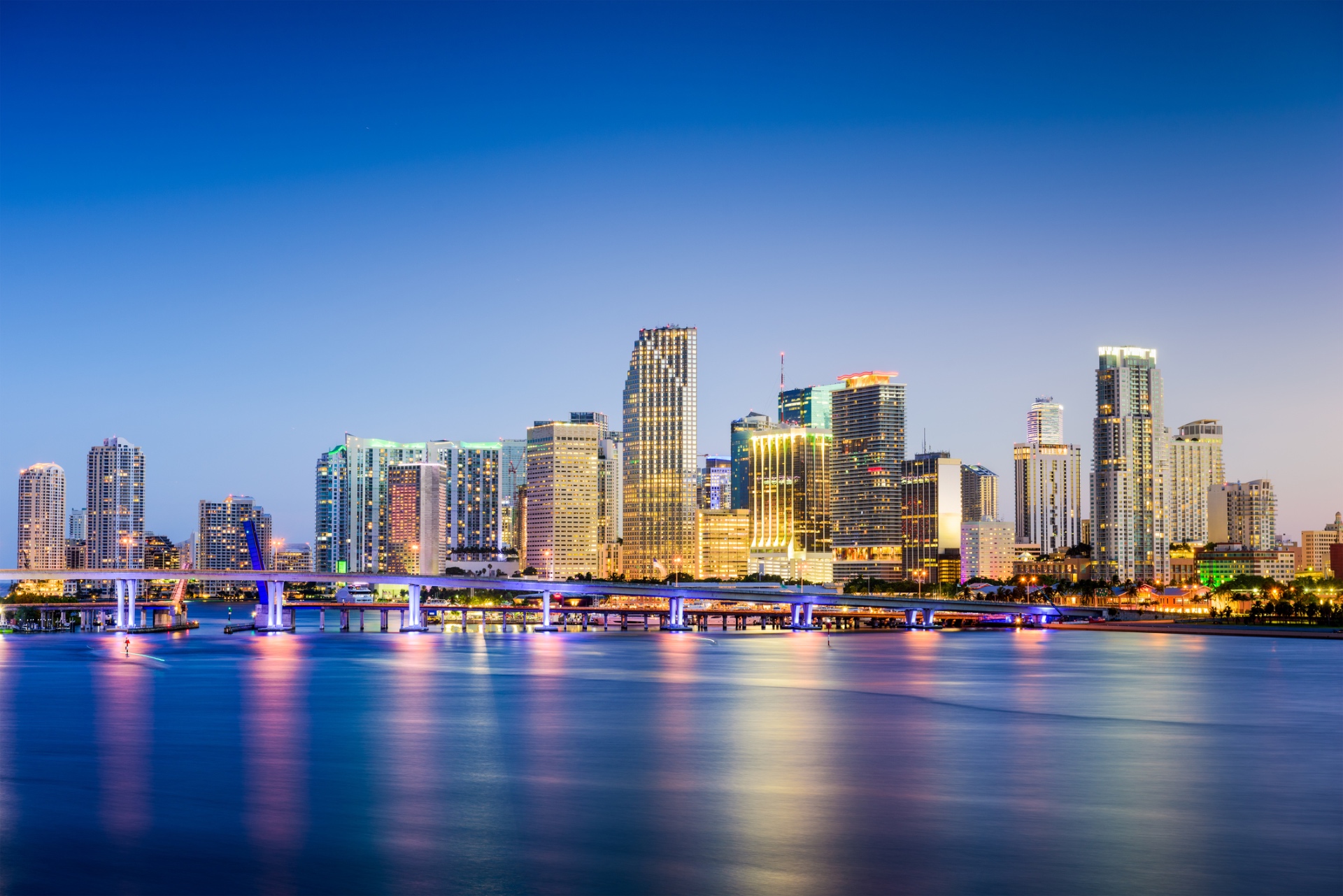 Miami skyline at dusk.