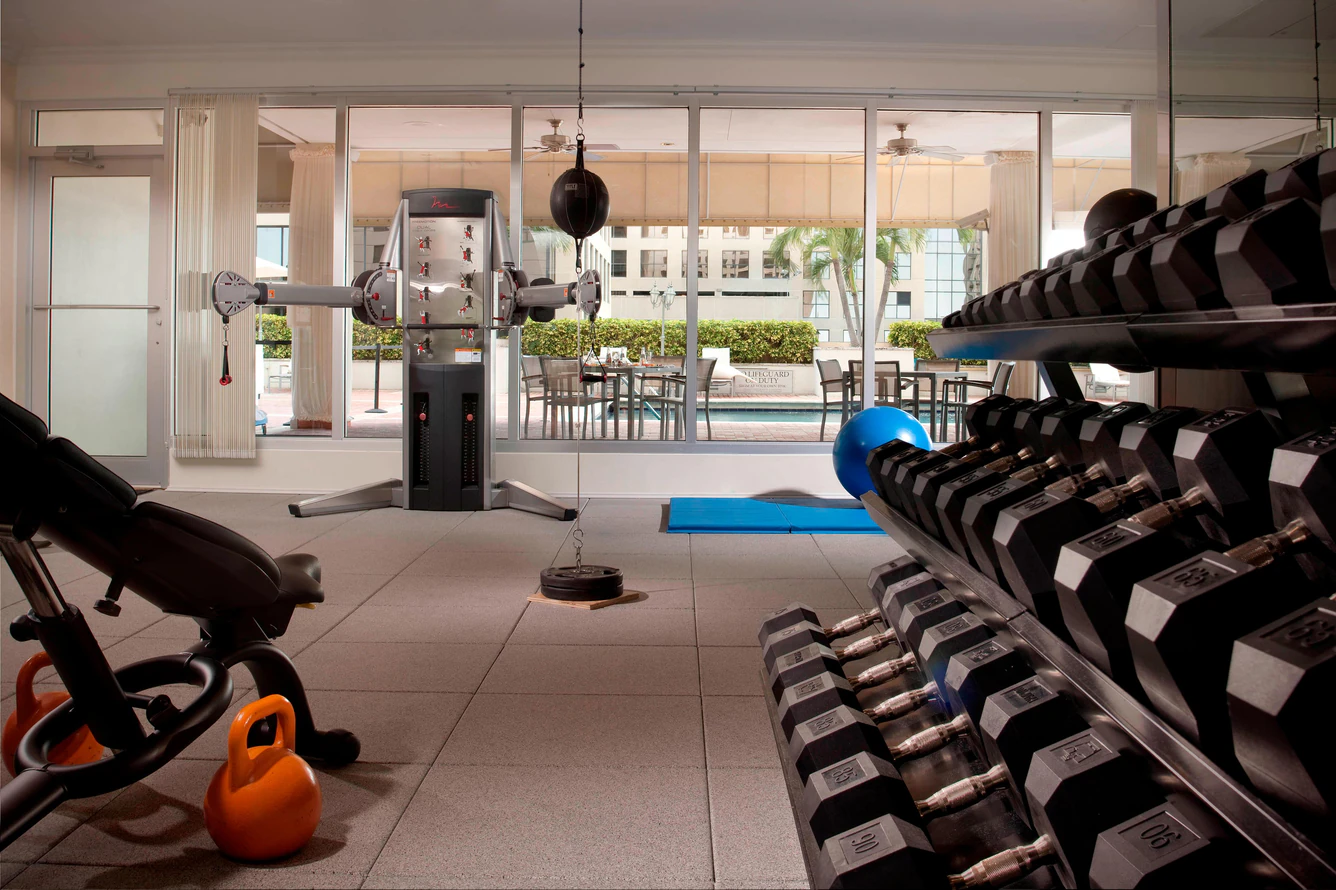Fitness center with weights and cardio.