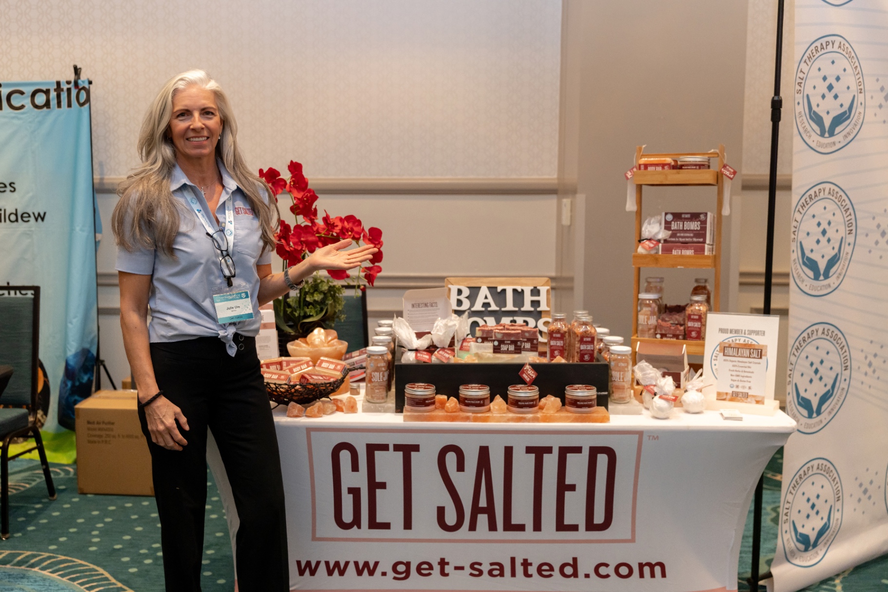 Get Salted founder presenting bath bombs, body bars and salt products.