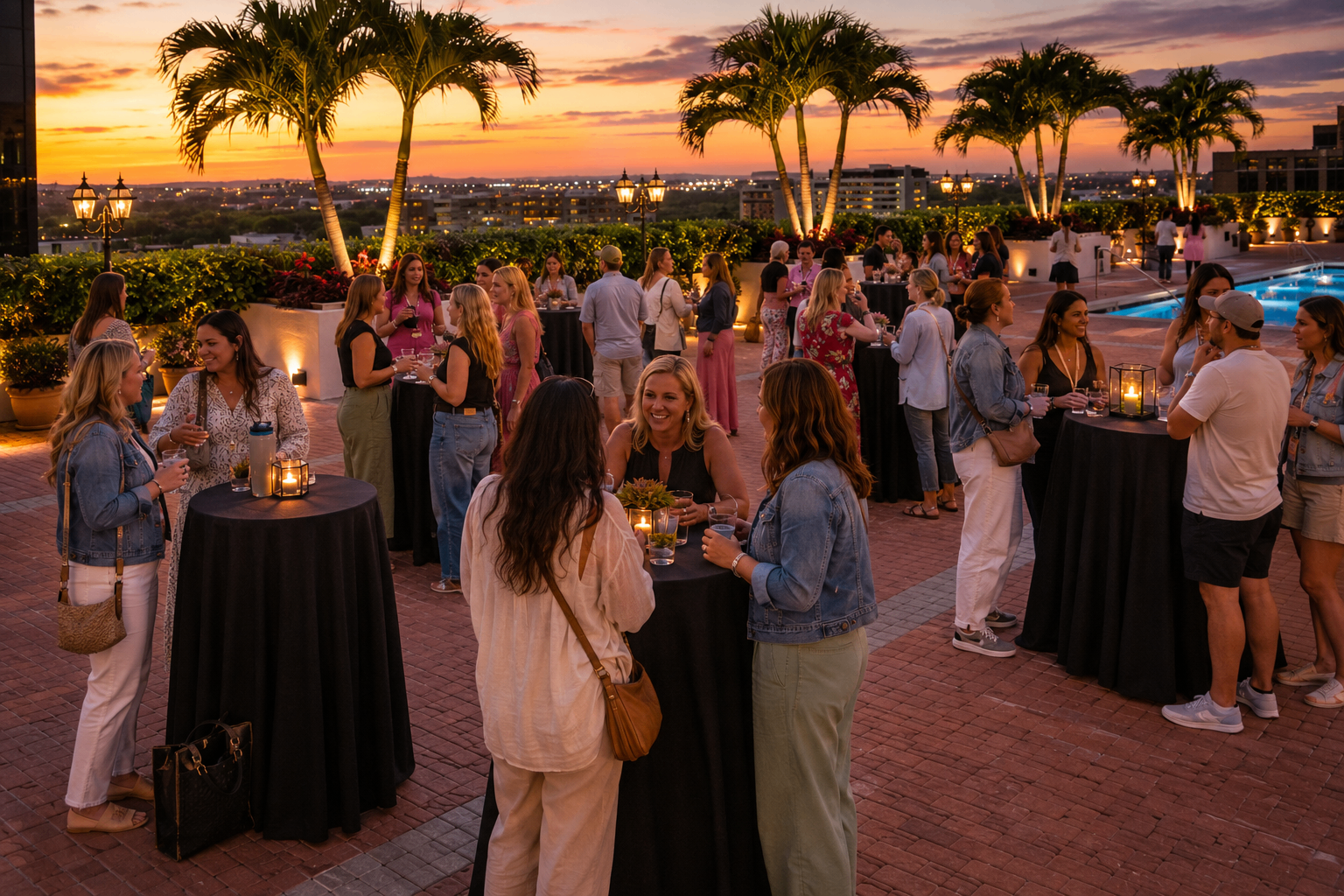 Sunset rooftop networking reception during STACon Miami.