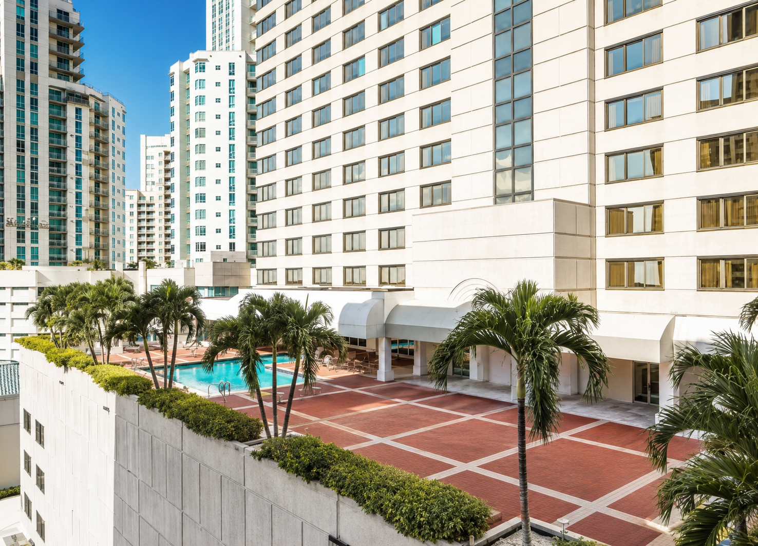 Pool courtyard aerial view.