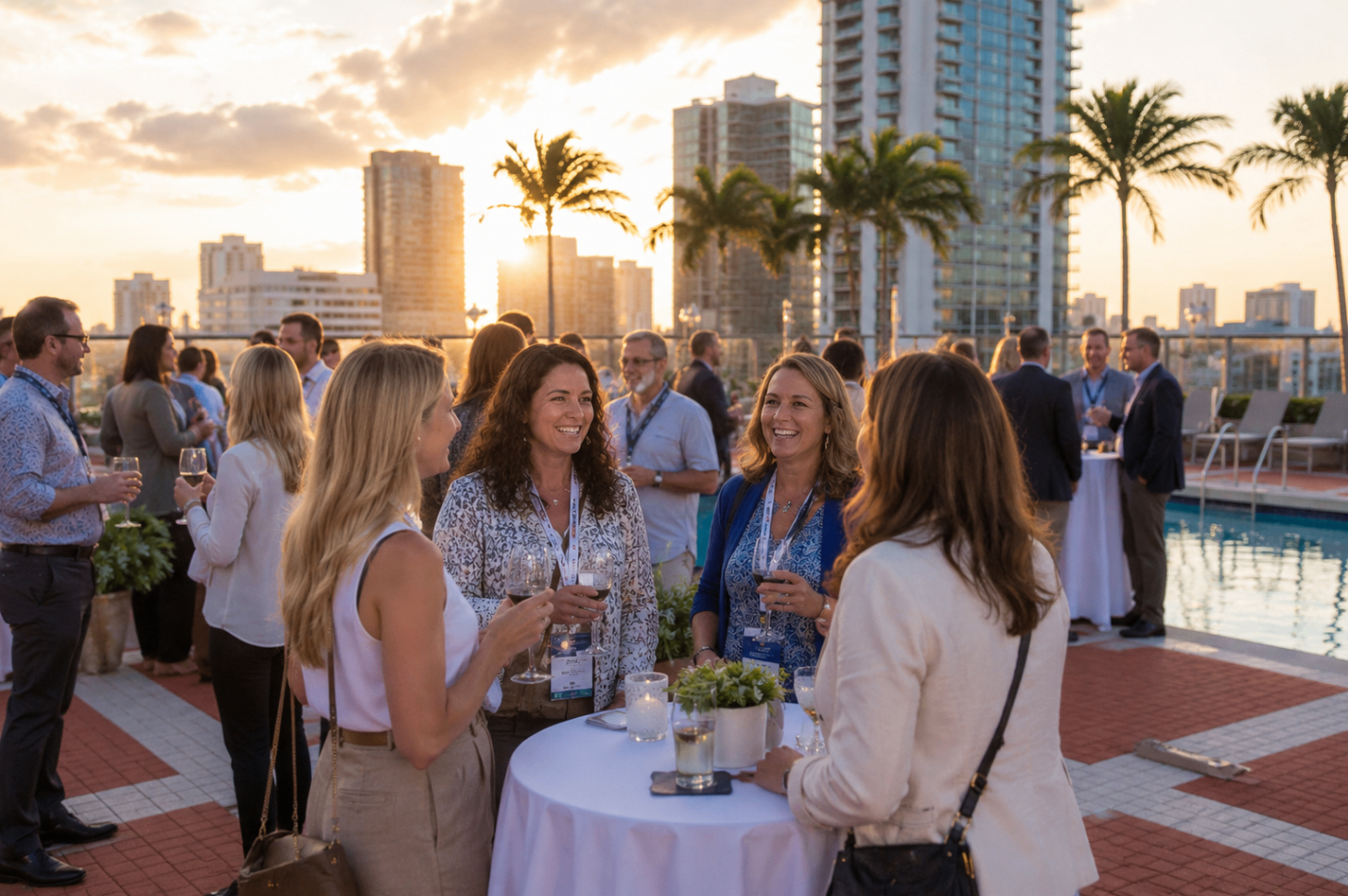 Sunset rooftop reception at STACon Miami.